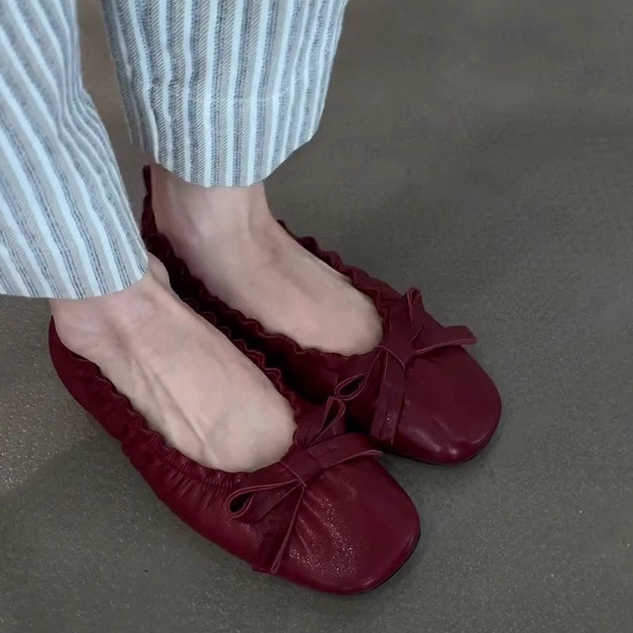 Damen Ballerina-Schuhe mit gerafftem Design und verspieltem Schleifendetail EB