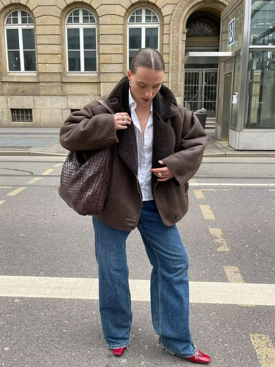 Damen Oversized-Baumwolljacke mit gefüttertem Kragen EB