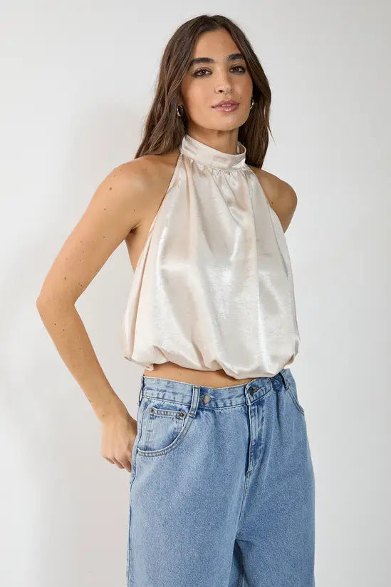 Damen Satin-Haltertop mit gerafftem Ausschnitt EB