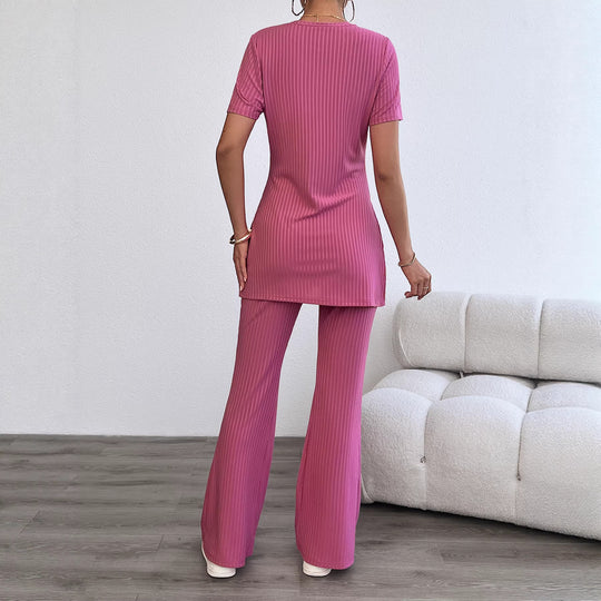 Damen lässiges Zweiteiliges Set im modernen Rippenlook mit hohem Tragekomfort EB