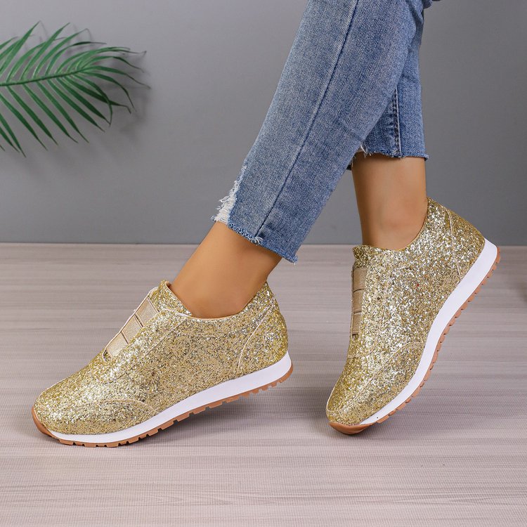 Damen Glitzernde Slip-On Sneakers mit elastischen Bändern EB