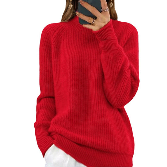 Damen nan kuscheliger Strickpullover mit Stehkragen und Rippstruktur EB