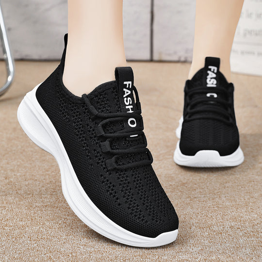 Damen nan gestrickter Slip-On Komfort-Sneaker mit sockenähnlichem Schaft, atmungsaktivem 3D-Mesh und gedämpfter EVA-Keilsohle EB