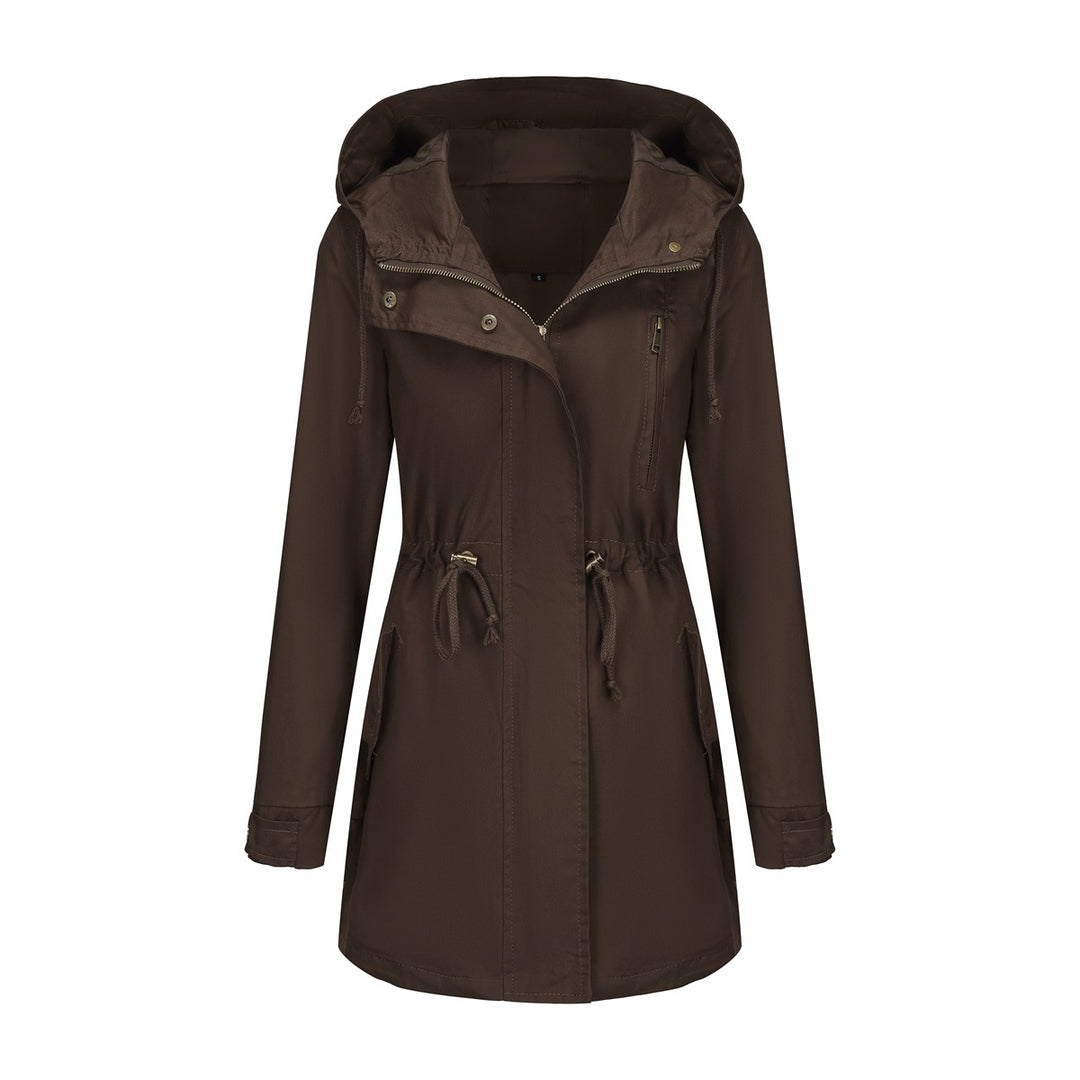 Damen nan leichter Parka mit Kapuze, Kordelzug und verdecktem Reißverschluss EB