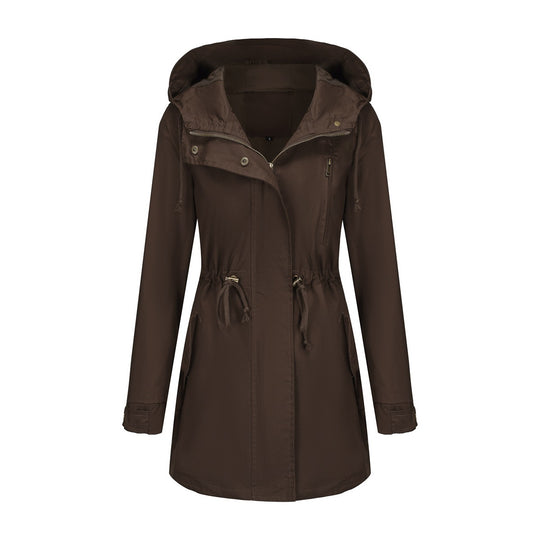 Damen nan leichter Parka mit Kapuze, Kordelzug und verdecktem Reißverschluss EB