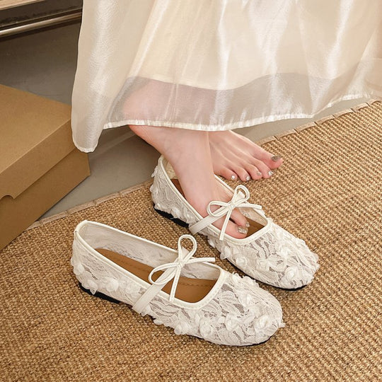 Damen Ballerinas mit floralem Spitzen-Design EB