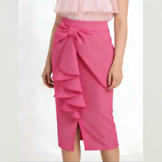 Damen Figurbetonter Midi-Rock mit elegantem Schleifendetail EB