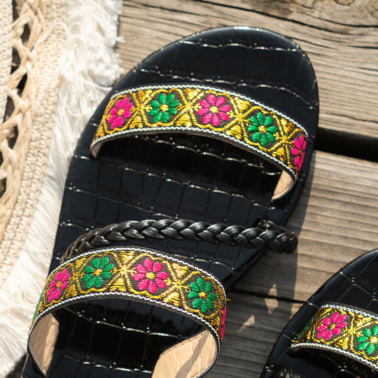Damen modische Riemchensandalen mit floralen Stickereien EB