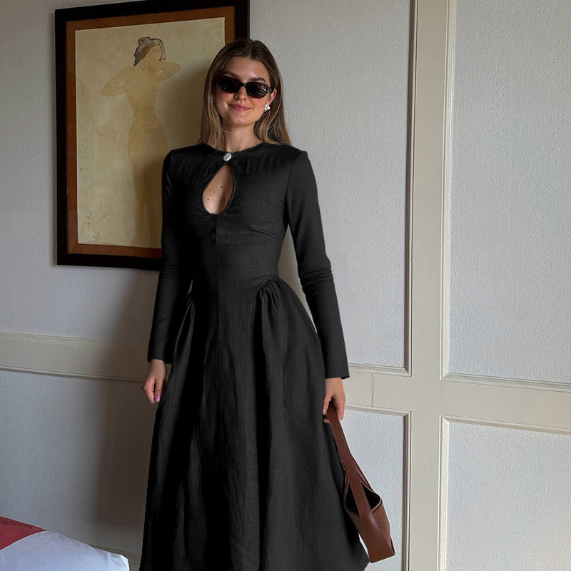 Damen elegantes Midikleid mit schickem Ausschnitt und taillierter Silhouette EB