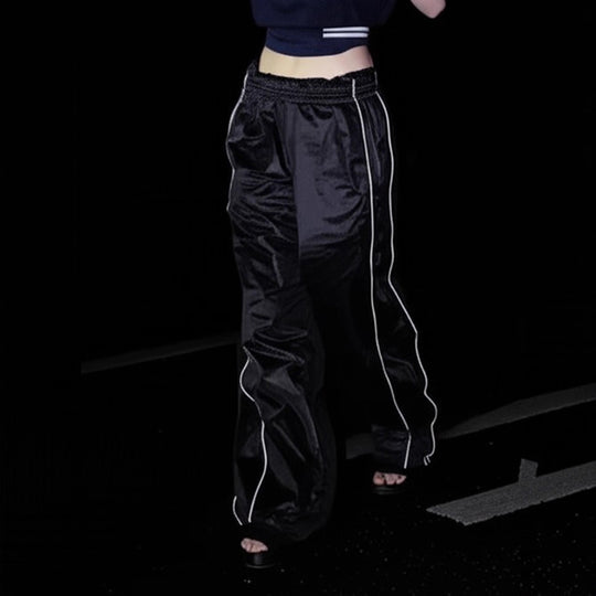 Damen Trendige Relaxed Fit Sporthose mit elastischem Bund und seitlichen Reißverschlüssen EB
