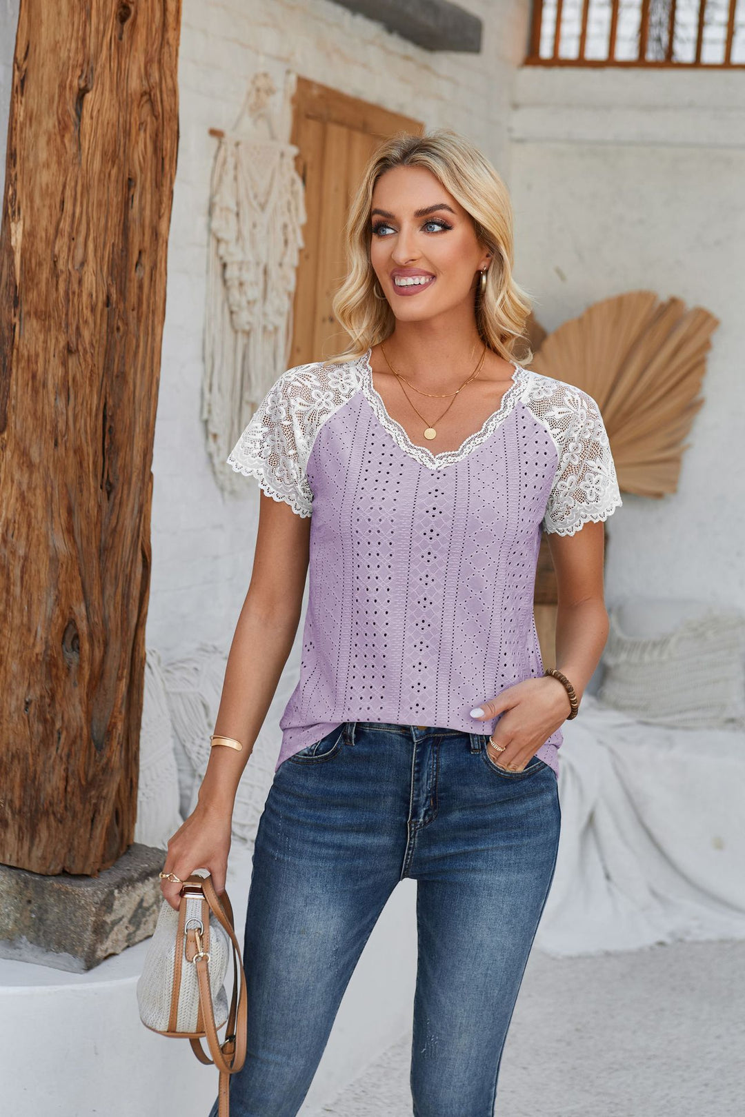 Damen Spitzeneinsatz T-Shirt EB
