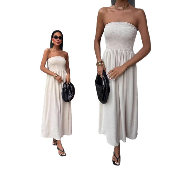 Damen elegantes Maxikleid mit schulterfreiem Design und elastischem Tailleneinsatz EB