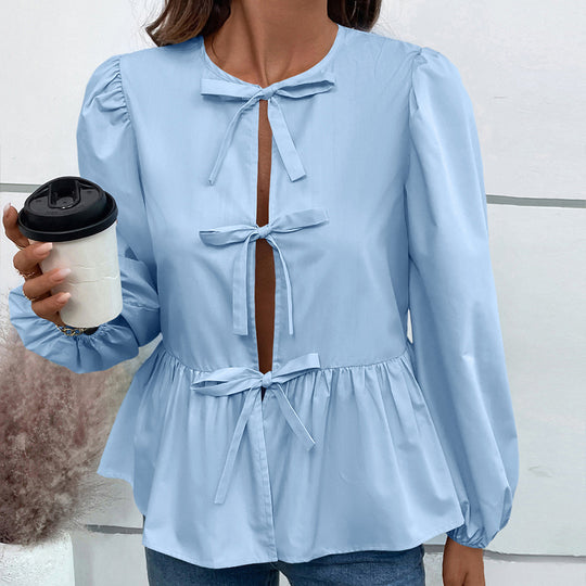 Damen Bluse mit Leopardenmuster und Rüschendetails EB