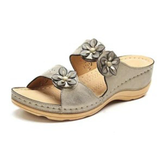 Damen Wedge-Sandalen mit floralen Applikationen und anatomischem Fußbett EB