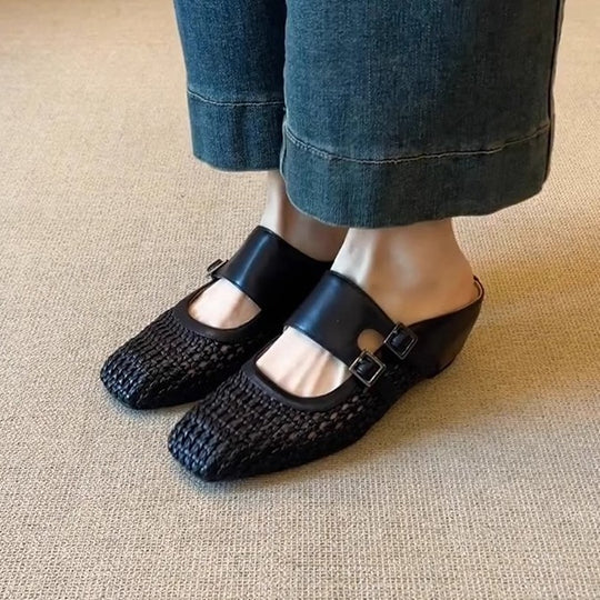 Damen modische Clogs mit dekorativen Schnallen und atmungsaktivem Netzdesign EB