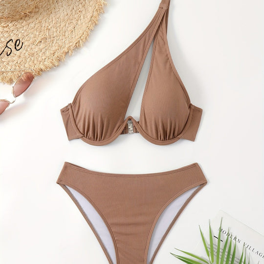 Damen Bikini-Set mit asymmetrischem Trägerdesign und unterstützendem Push-Up-Oberteil EB
