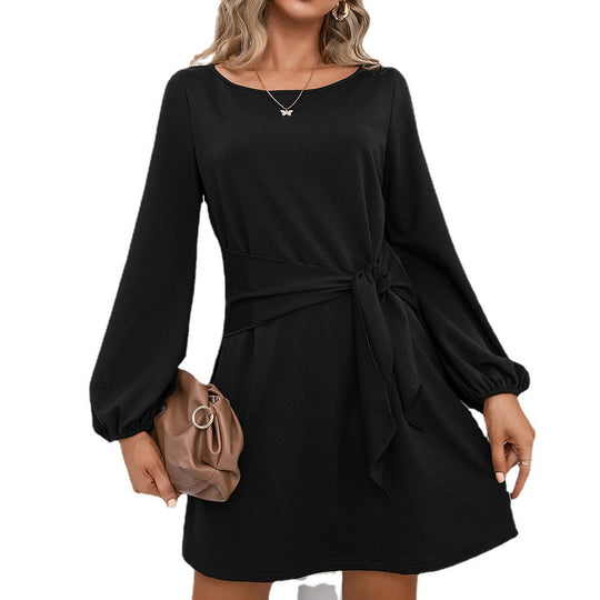 Damen elegantes Wickelkleid mit langem Arm und Taillengürtel EB