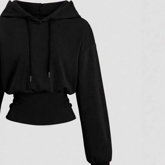 Damen Kurz geschnittener Kapuzenpullover mit tailliertem Rippenbund EB