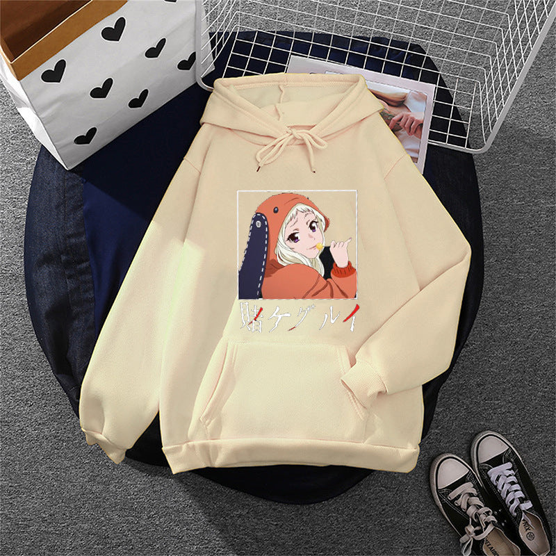 Damen nan Oversize Kapuzenpullover mit Manga-Frontprint und Kängurutasche EB