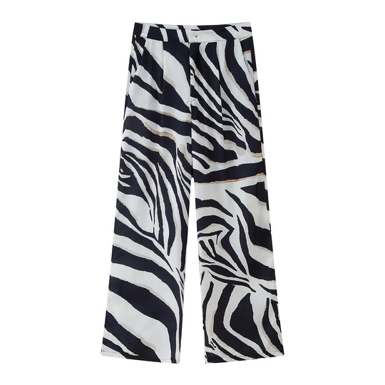 Damen weite Palazzo-Hose mit Zebra-Print EB