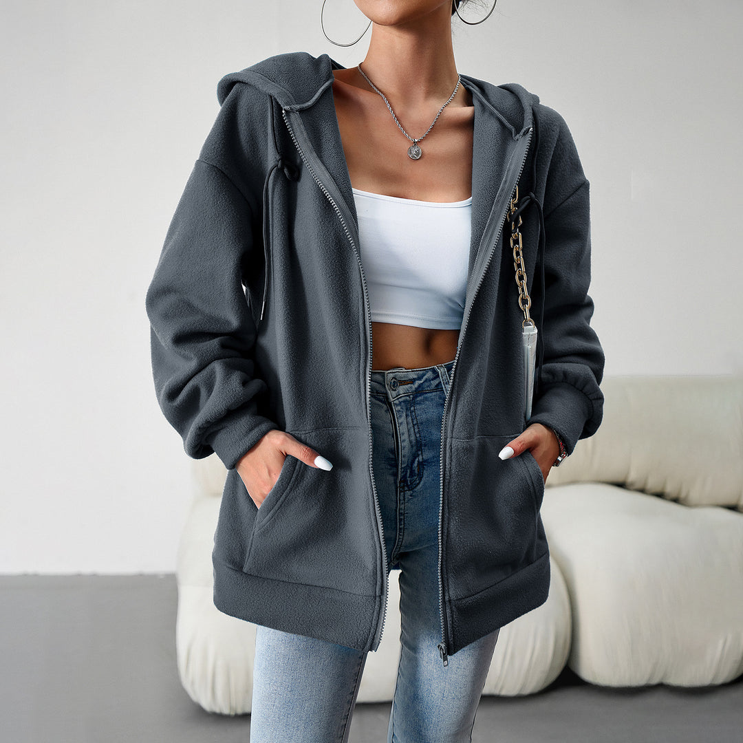 Damen nan kuscheliger Teddy-Fleece Zip-Hoodie mit Kapuze, tiefer Schulterpassform und Kängurutaschen EB