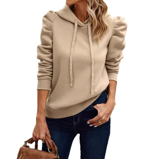 Damen lässiger Kapuzenpullover mit Puffärmeln EB
