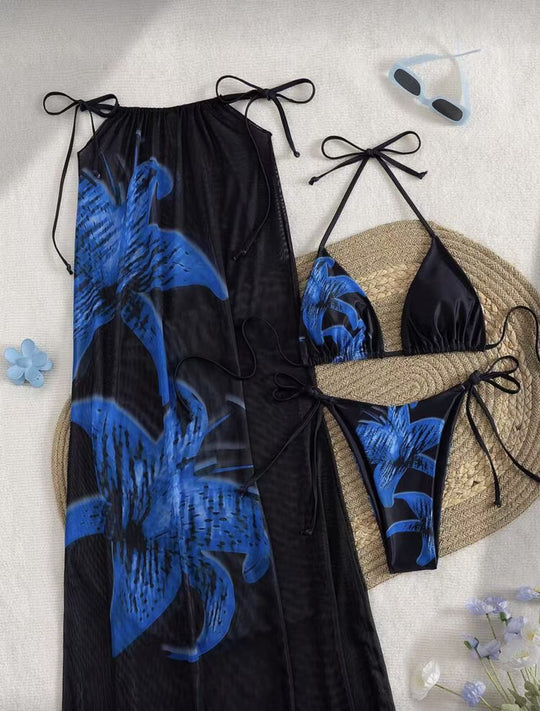 Damen Bikiniset mit elegantem Wickelrock und floralem Design EB