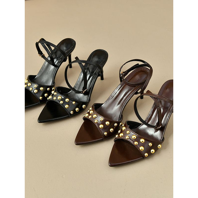 Damen elegante Slingback-Pumps mit goldenen Nieten EB