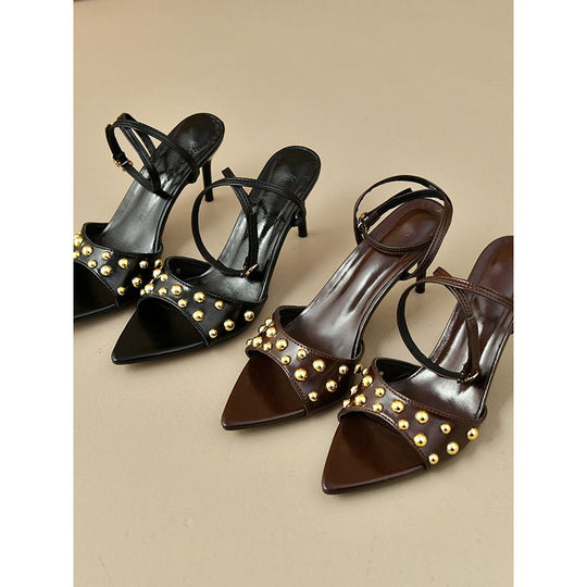 Damen elegante Slingback-Pumps mit goldenen Nieten EB