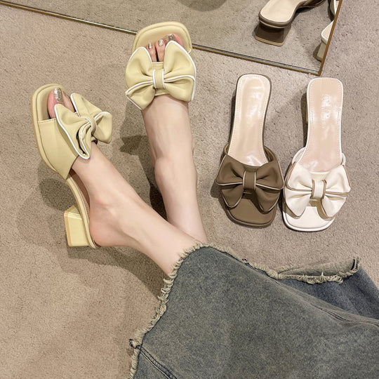 Damen elegante Mules mit großen Schleifenakzenten EB
