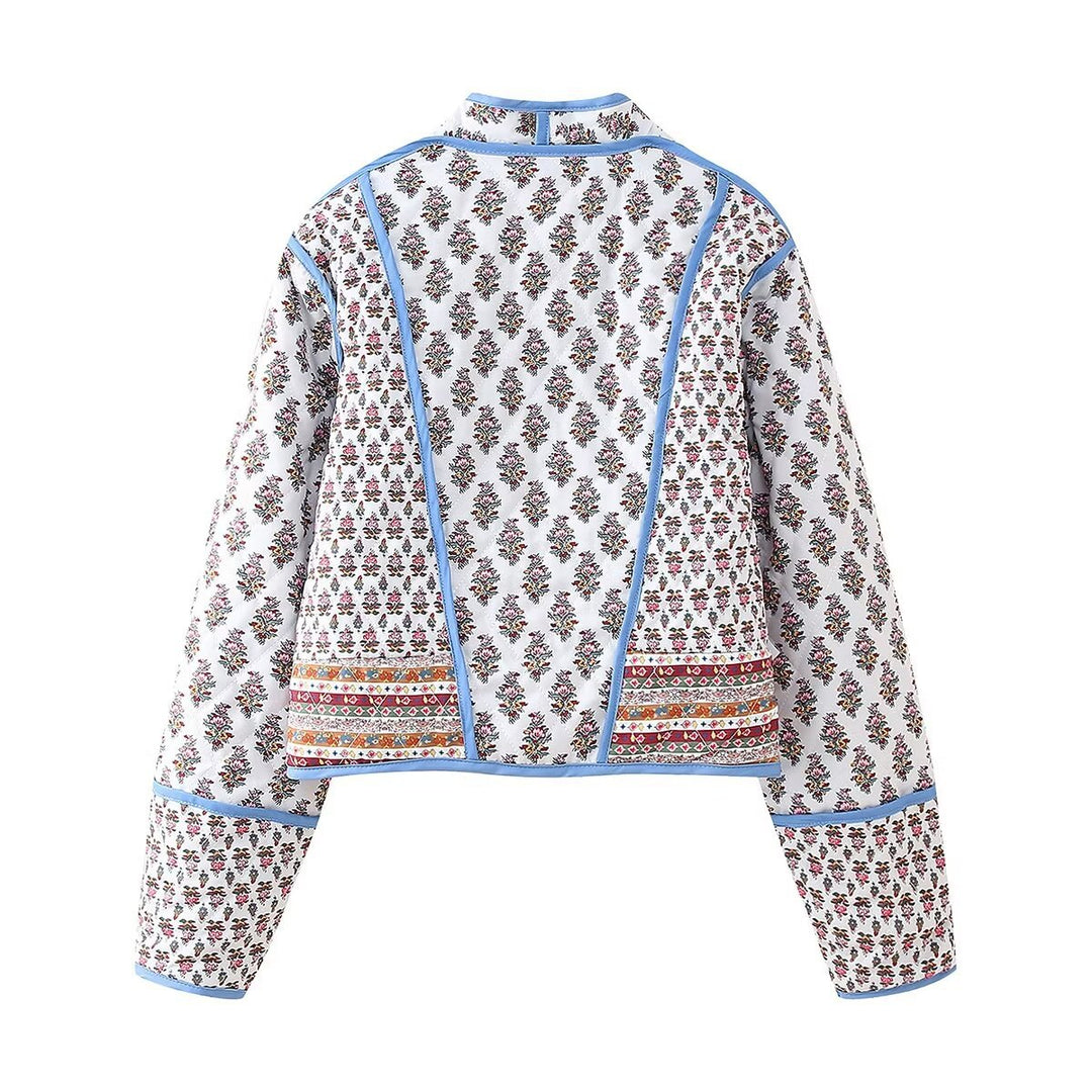 Damen modische cropped Jacke mit floralem Design und eleganten Knopfdetails EB