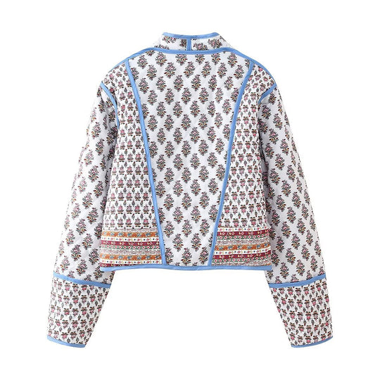 Damen modische cropped Jacke mit floralem Design und eleganten Knopfdetails EB