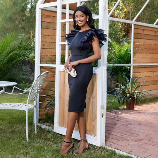Damen Elegantes Etuikleid mit Rüschenärmel EB