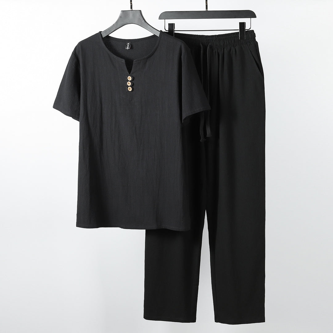 Damen lässiges Lounge-Set mit Knopfdetails und elastischem Bund EB
