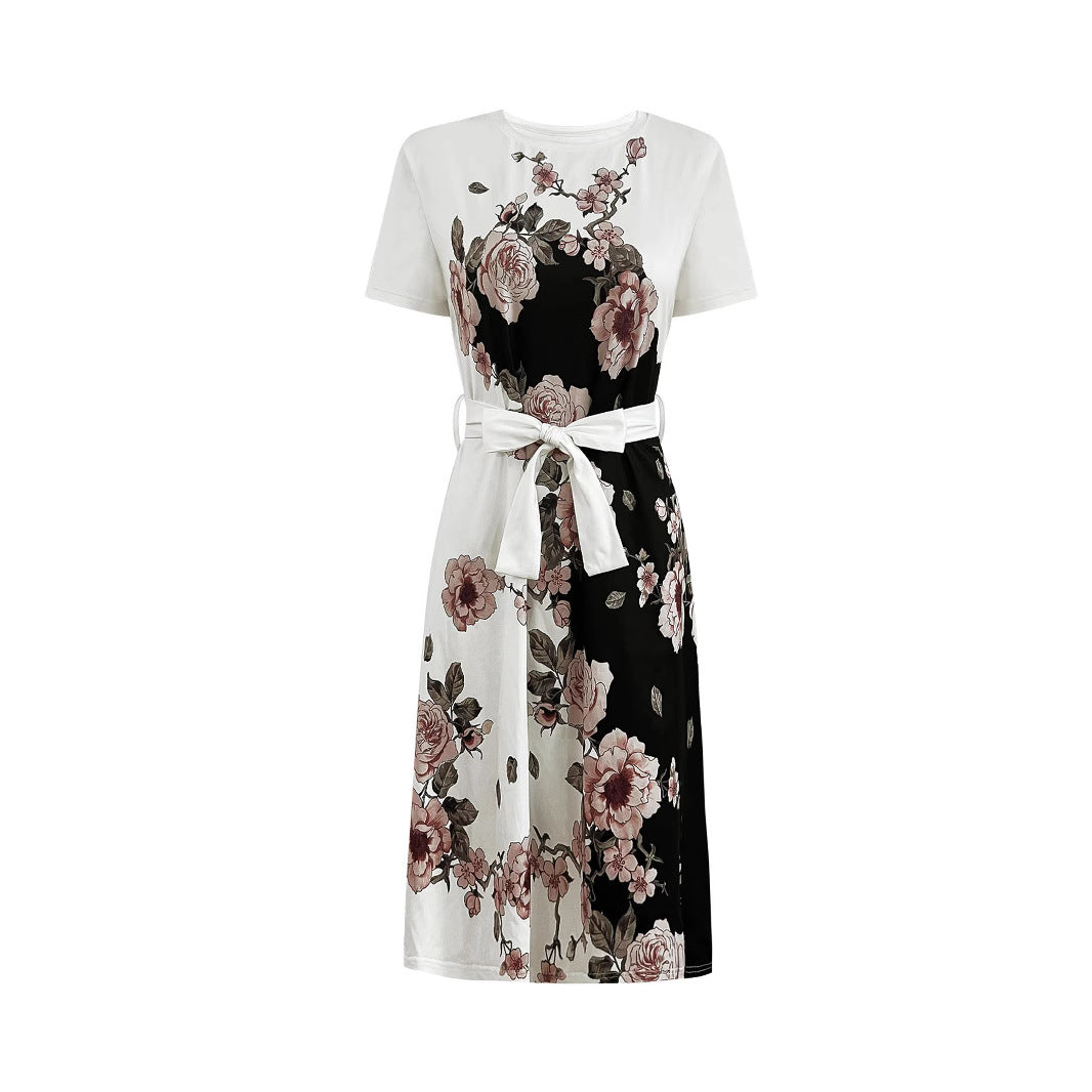 Damen Etuikleid mit floralen Motiven und taillierbarem Gürtel EB
