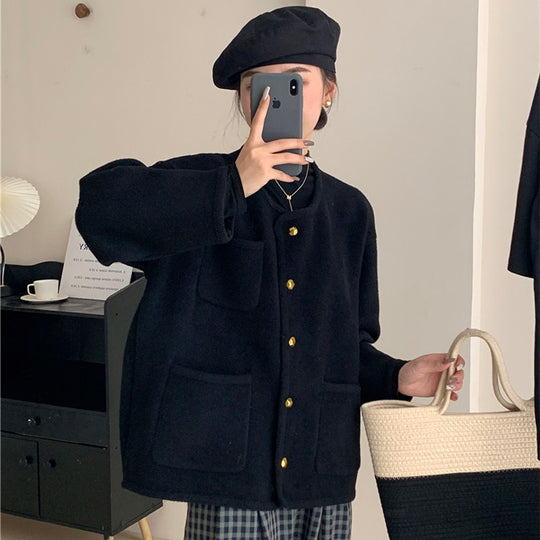 Damen Softe Jacke mit dekorativen Knöpfen und großen Taschen EB