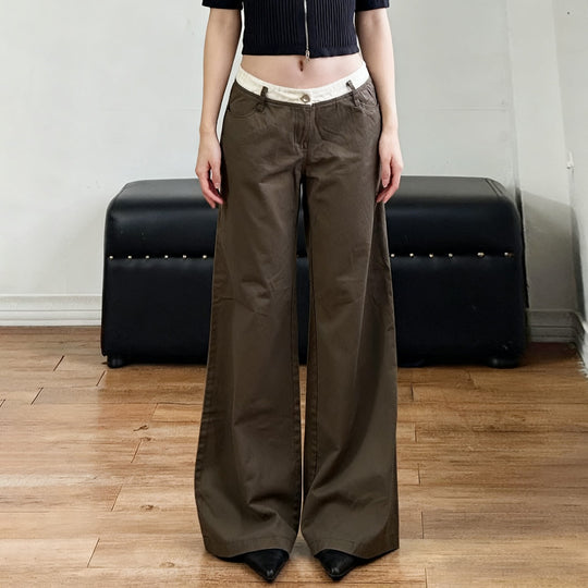 Damen nan Highwaist-Culottehose mit weitem Bein und kontrastierendem Bunddetail EB