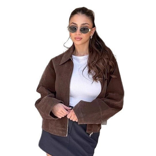 Damen Suede Jacke mit großzügigem Schnitt und eleganten Details EB