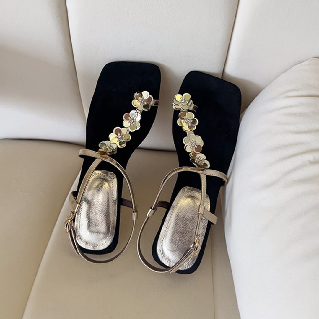 Damen Sandalen mit funkelnden Blumenakzenten und komfortabeler Sohle EB