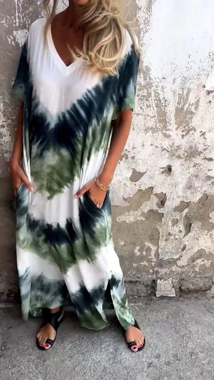 Damen Maxikleid mit lässigem V-Ausschnitt und praktischen Taschen EB