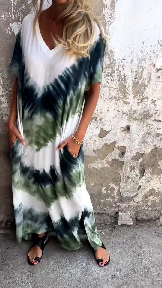 Damen Maxikleid mit lässigem V-Ausschnitt und praktischen Taschen EB