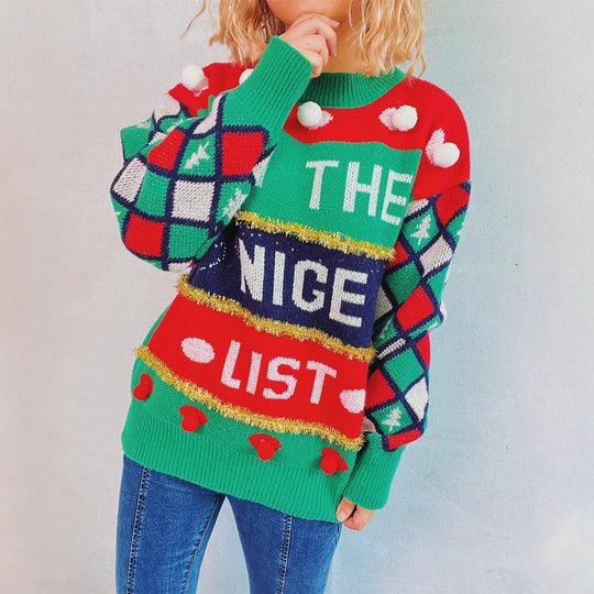 Damen weihnachtlicher Pullover mit dreidimensionalen Motiven und glitzernden Akzenten EB