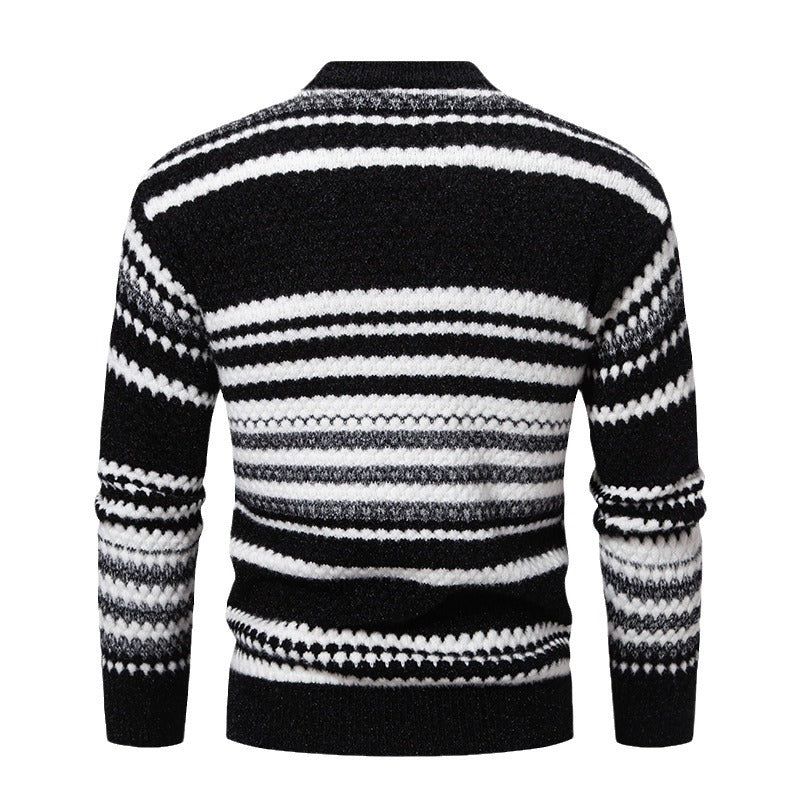 Herren gestreifter Strickpullover mit hohem Stehkragen und weicher Textur EB