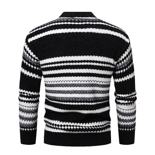 Herren gestreifter Strickpullover mit hohem Stehkragen und weicher Textur EB