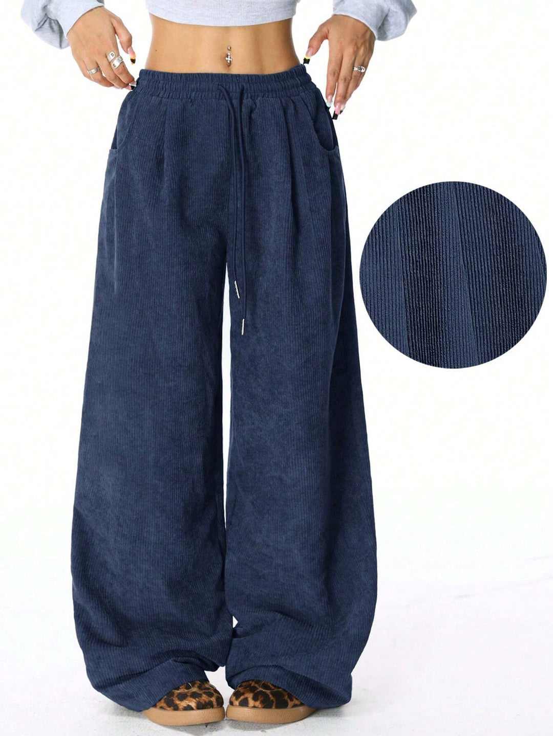 Damen Weite Cord-Hose mit elastischem Bund EB