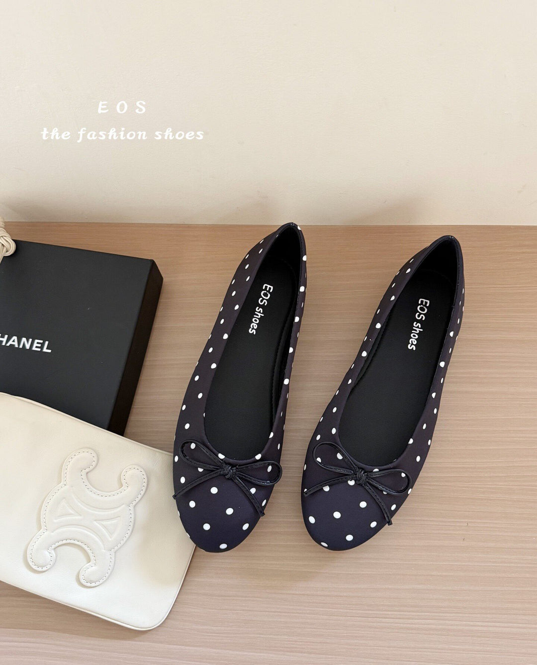 Damen Ballerinas mit modischem Punkte-Design und dekorativem Schleifenakzent EB
