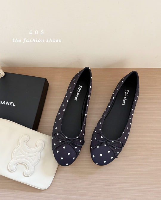 Damen Ballerinas mit modischem Punkte-Design und dekorativem Schleifenakzent EB