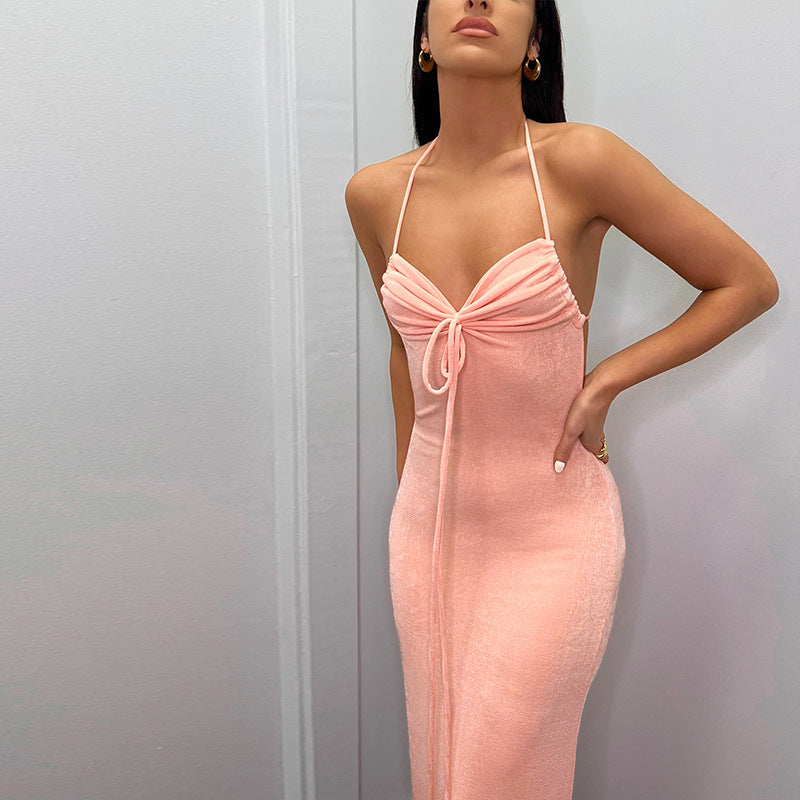 Damen Elegantes Maxikleid mit verstellbaren Spaghetti-Trägern und raffiniertem Kordelzug EB