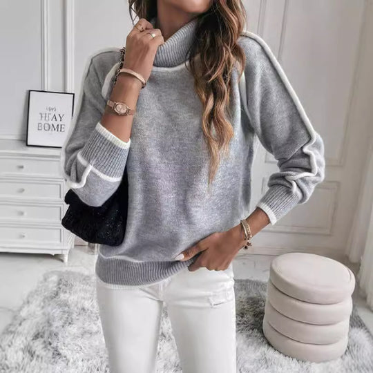 Damen Übergroße Strickpullover mit Stehkragen EB