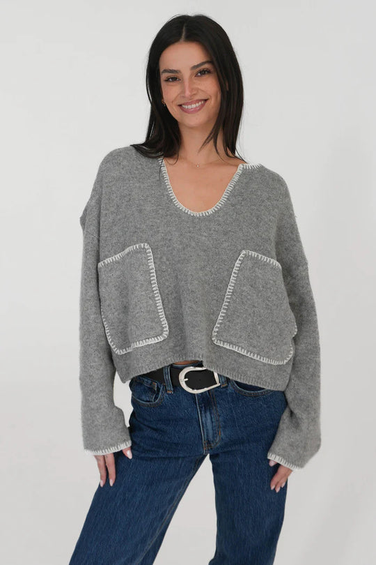 Damen lässiger Pullover mit strukturiertem Design und praktischen großen Taschen EB